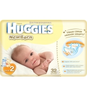 Подгузники Huggies Newborn 3-6 кг, 32 шт.
