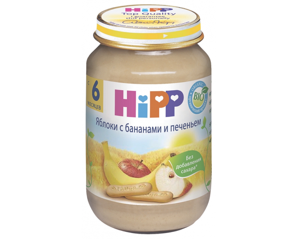 Пюре Hipp Яблоки с бананами и печеньем с 6 мес. 190 гр. б/сах.