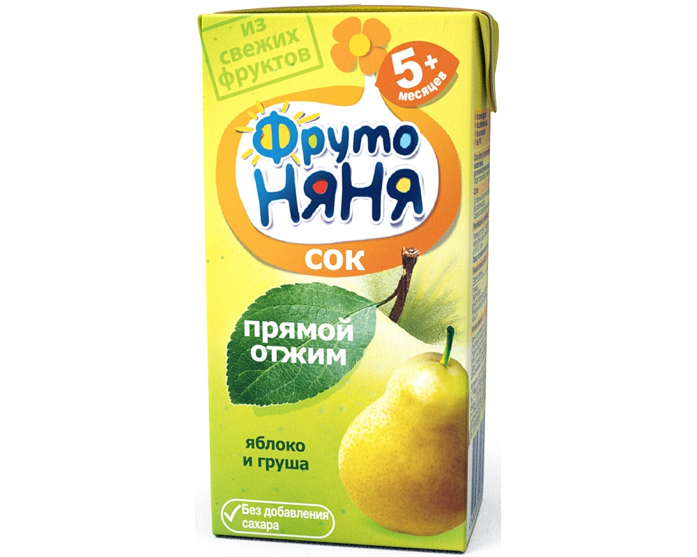 Сок ФрутоНяня из яблок и груш прямого отжима неосветленный, 0,2 л