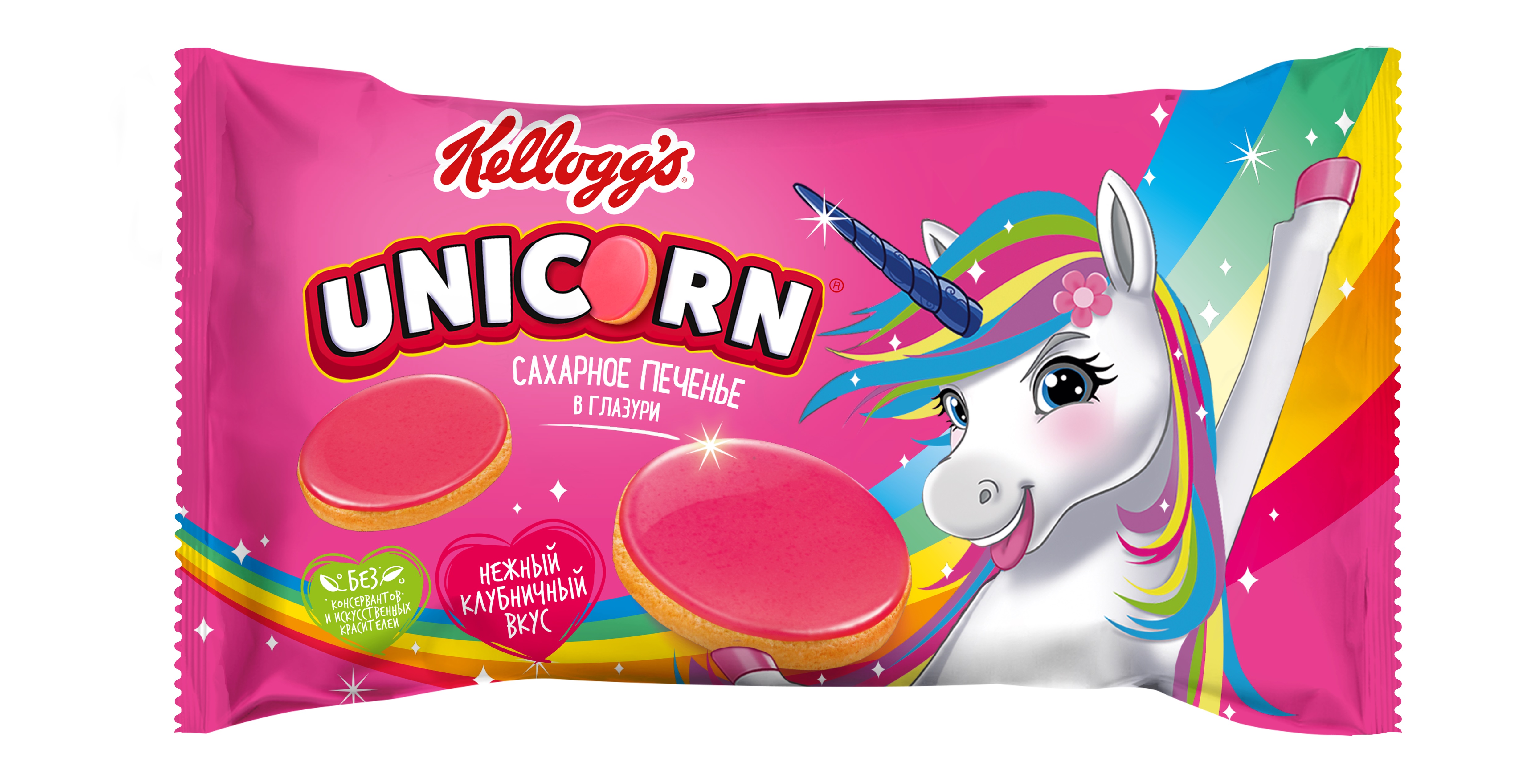 Печенье сахарное Kelloggs «Unicorn» в глазури со вкусом клубники 105 г ...